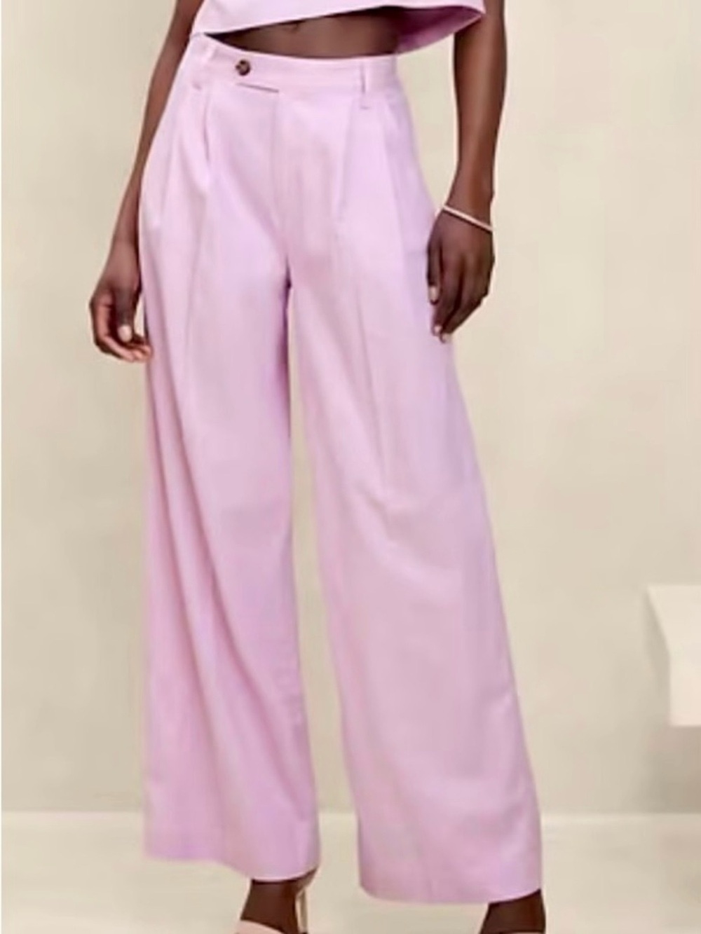 Banana Republic Linen Blend Wide Leg Trousers Pink Lavender Petite 10 Quiet Luxu